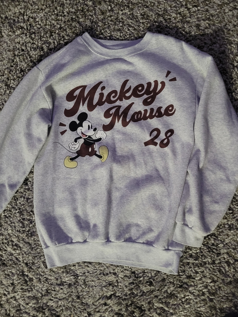Disney Mickey Mouse XS 0-2 Crewneck in Light Gray with Maroon Print
